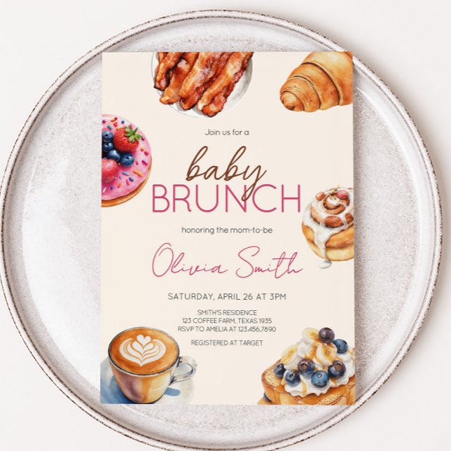 Convite Chá de fraldas Baby Brunch Bread Pastries (Baby Brunch Baby Shower Invitation)