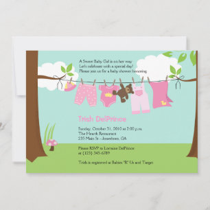 Convite Chá de fraldas Baby Clothesline Pink Girl 5x7