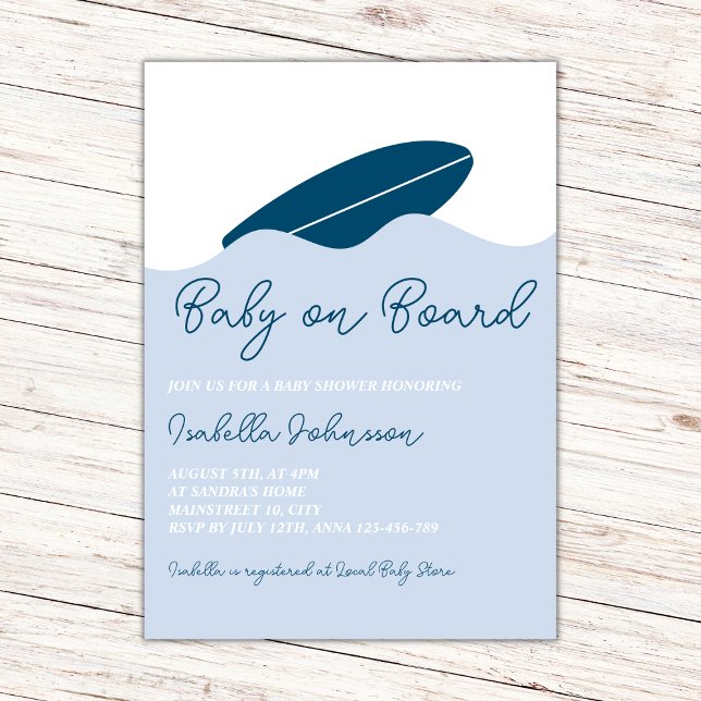 Convite Chá de fraldas Baby On Conselho Surf Beach Boy (baby on board surf beach boy invitation)