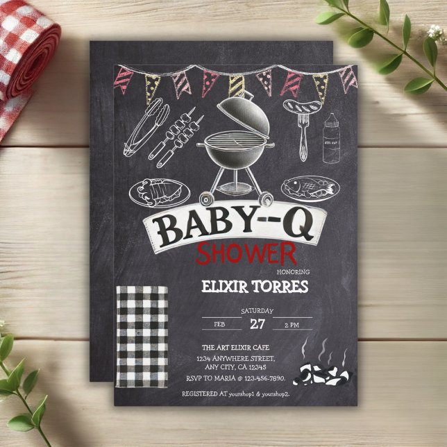 Convite Chá de fraldas Baby-Q Grill Chalkboard (Criador carregado)