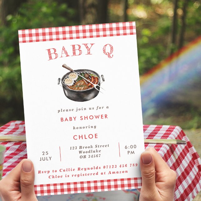 Convite Chá de fraldas Baby Q Red Barbeque Gingham (Criador carregado)