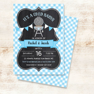 Convite Chá de fraldas BABYQ Blue Gingham Chalkboard