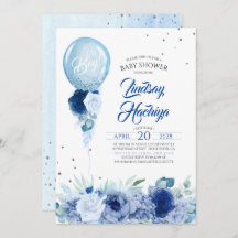 Chá de fraldas Balão de Silver Floral Azul