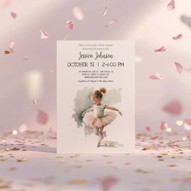 Convite Chá de fraldas Ballerina de Aquarela (Criador carregado)