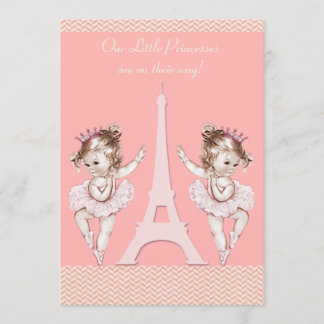 Convite Chá de fraldas Ballerina Twins Torre Eiffel Chevro