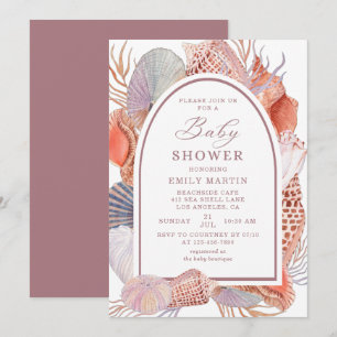 Convite chá de fraldas Beach Seashelds Aquarela Náutica 