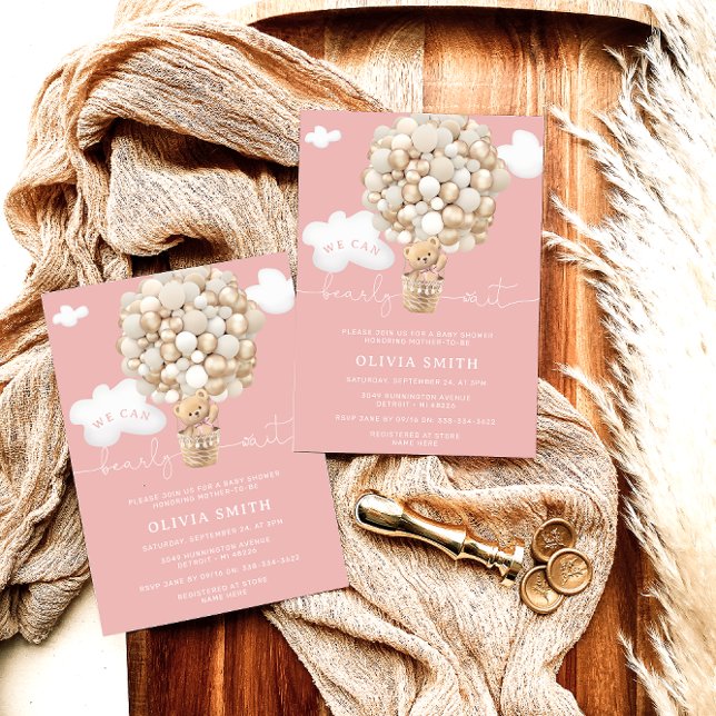 Convite Chá de fraldas Bear Balão de Ar Quente (Criador carregado)