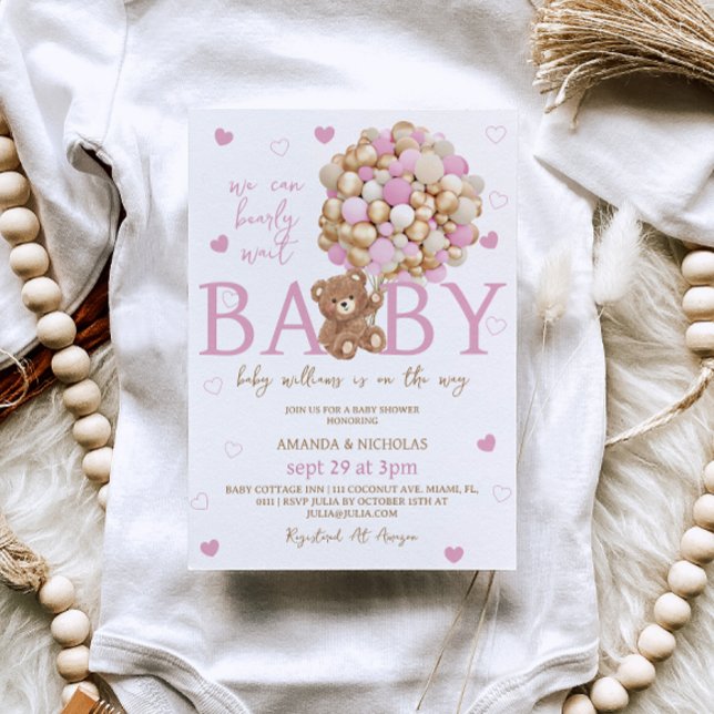 Convite Chá de fraldas Bear Balões Rosa (Criador carregado)