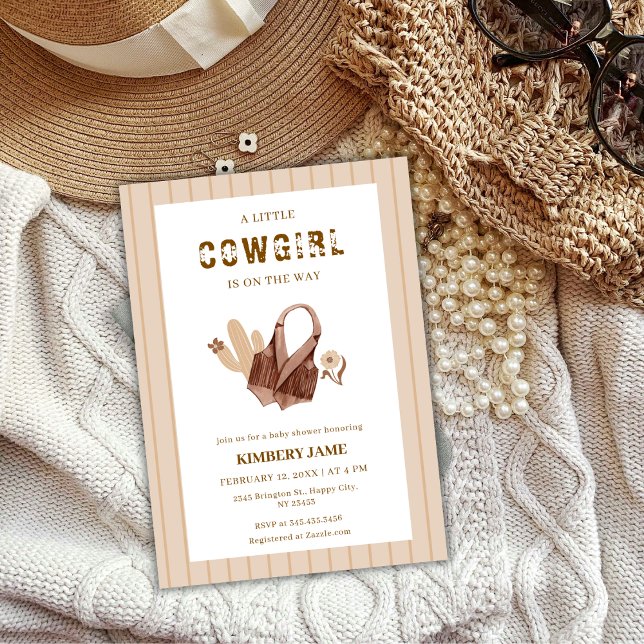 Convite Chá de fraldas Beige Boho Western Cactus Cowgirl (Sand Beige Boho Western Cactus Cowgirl Baby Shower Invitation)