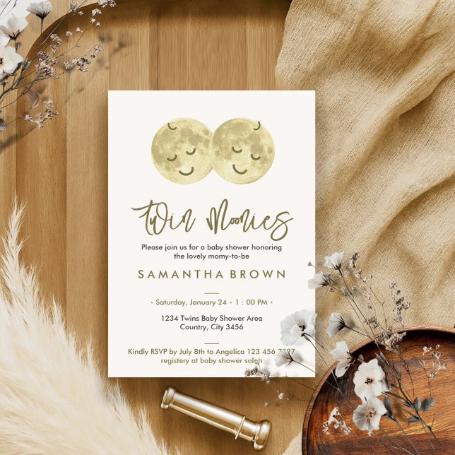 Convite Chá de fraldas Beige Moon Twins (Criador carregado)