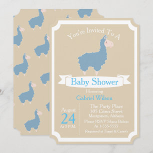 Convite Chá de fraldas Belo Azul Llama Baby Boy