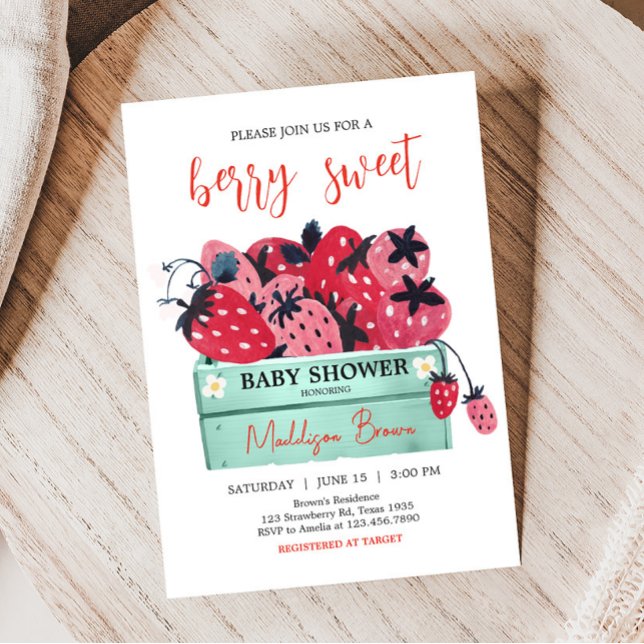 Convite Chá de fraldas Berry Sweet (Strawberry Baby Shower Invitation)