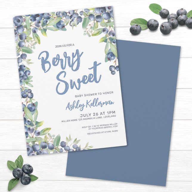 Convite Chá de fraldas Berry Sweet Blueberry (Berry Sweet Blueberry Baby Shower Invitation )