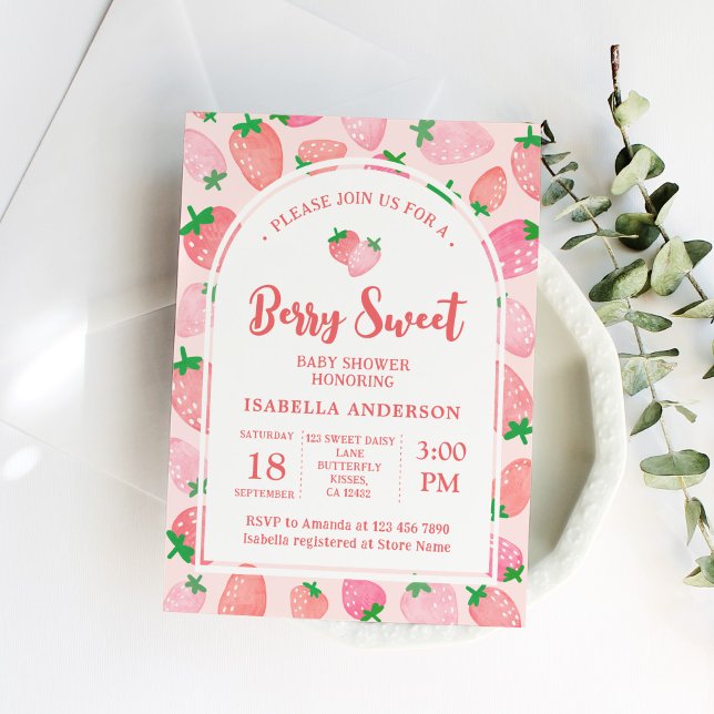 Convite Chá de fraldas Berry Sweet Strawberry Girl (Criador carregado)