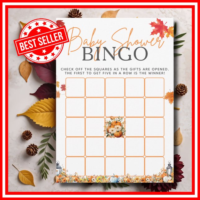 Convite Chá de fraldas BINGO Jogo Um Pequeno Pumpkin Flora (Baby Shower BINGO Game A Little Pumpkin is on the Way Fall Autumn Floral Watercolor Invitation )