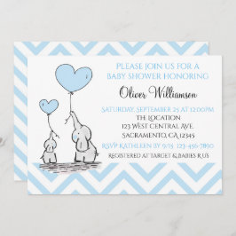 Convite Chá de fraldas Blue Baby Elephant com personalizaç