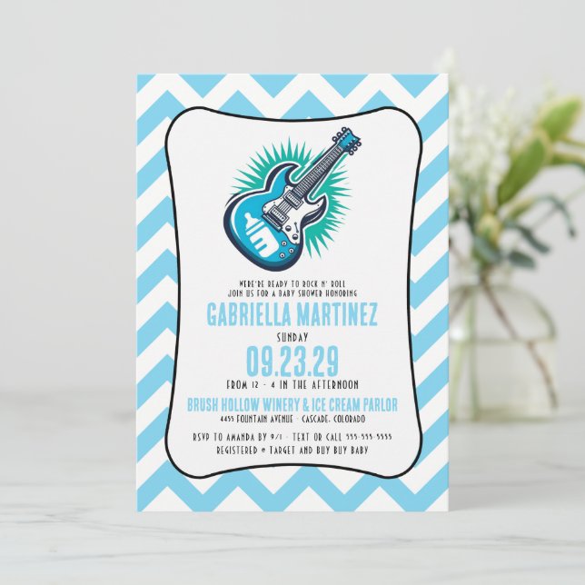 Convite Chá de fraldas Blue Baby Rock (Em pé/Frente)