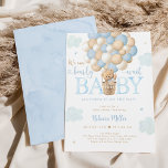 Convite Chá de fraldas Blue Boy do Balão de Ar Quente do U<br><div class="desc">Este design apresenta um urso adorável com balões e nuvens de aquarelas.</div>