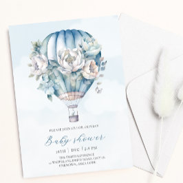 Convite Chá de fraldas Blue Boy Floral Hot Air Balloon