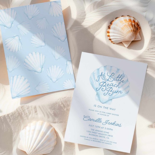 Convite Chá de fraldas Blue Little Beach Bum Boy (A Blue Little Beach Bum Baby Shower Invitation)