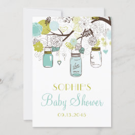 Convite Chá de fraldas Blue Mason Jars e Spring Flowers