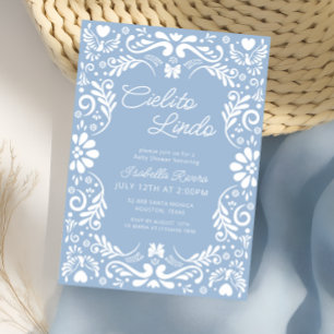 Convite Chá de fraldas Blue Papel Picado Mexicano