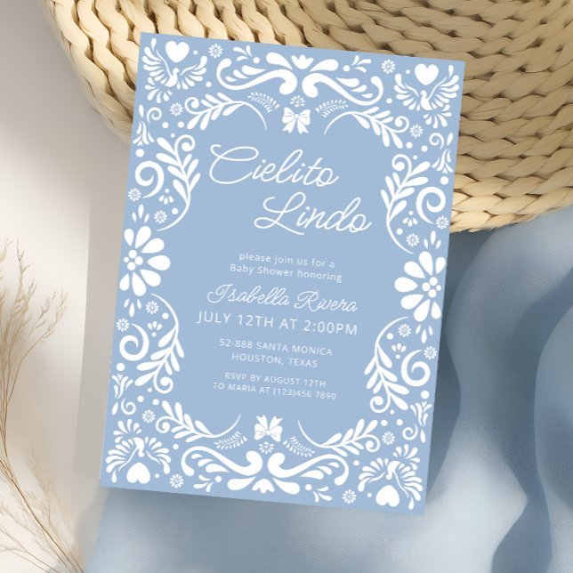 Convite Chá de fraldas Blue Papel Picado Mexicano (Criador carregado)