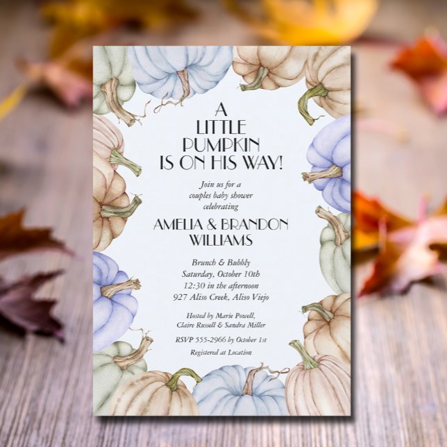 Convite Chá de fraldas Blue Pumpkins Boy (Pumpkins blue boy baby shower invitations, INSTANT DOWNLOAD and/or PRINTED)