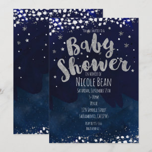 Convite Chá de fraldas Blue & Silver Starry Night Invitat