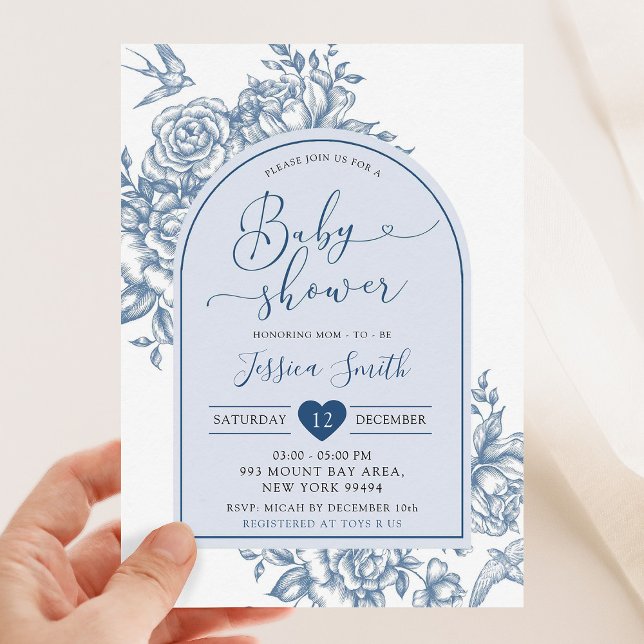 Convite Chá de fraldas Blue White Chinoiserie Vintage (Criador carregado)