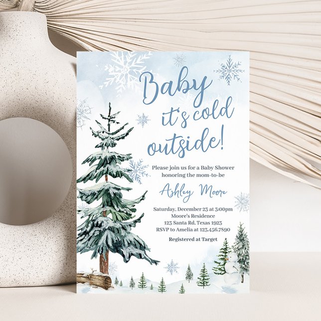 Convite Chá de fraldas Blue Winter Wonderland (Baby It's Cold Outside Baby Shower Invitation)