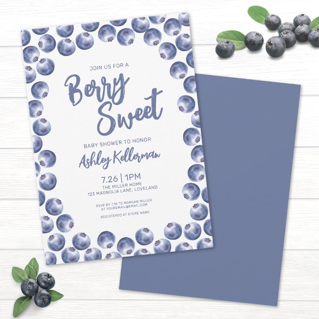 Convite Chá de fraldas Blueberry Berry Sweet (Blueberry Berry Sweet Baby Shower Invitation)