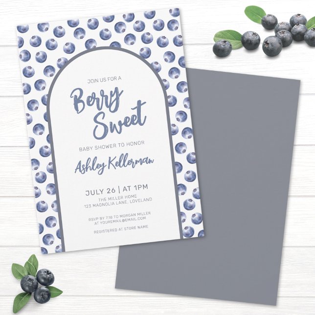 Convite Chá de fraldas Blueberry Berry Sweet (Berry Sweet Baby Shower Invitation)