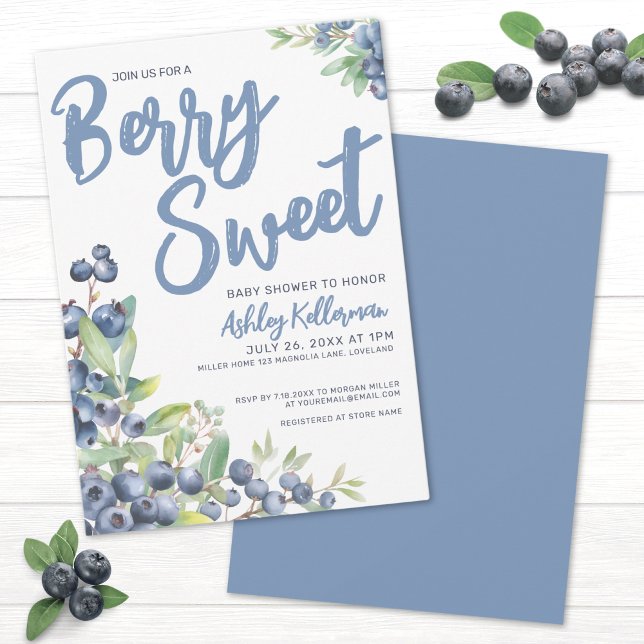 Convite Chá de fraldas Blueberry Berry Sweet (Blueberries Berry Sweet Baby Shower Invitation)