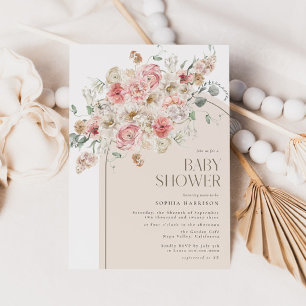 Convite Chá de fraldas Blush and White Floral Arch