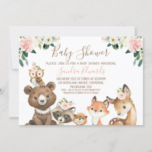 Convite Chá de fraldas Blush and White Floral Woodland