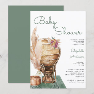 Convite Chá de fraldas Bohemian Eucalyptus Green Pampas B