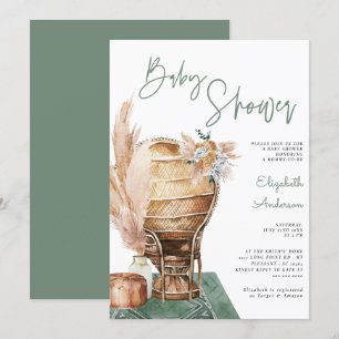 Convite Chá de fraldas Bohemian Eucalyptus Green Pampas B