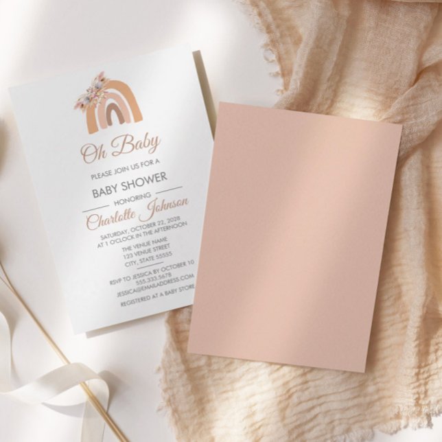 Convite Chá de fraldas Bohemian Floral Rainbow Pink Pastel (Criador carregado)