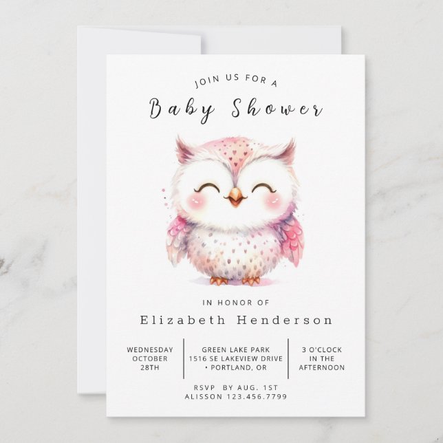Convite Chá de fraldas Bohemian Printable Owl (Frente)