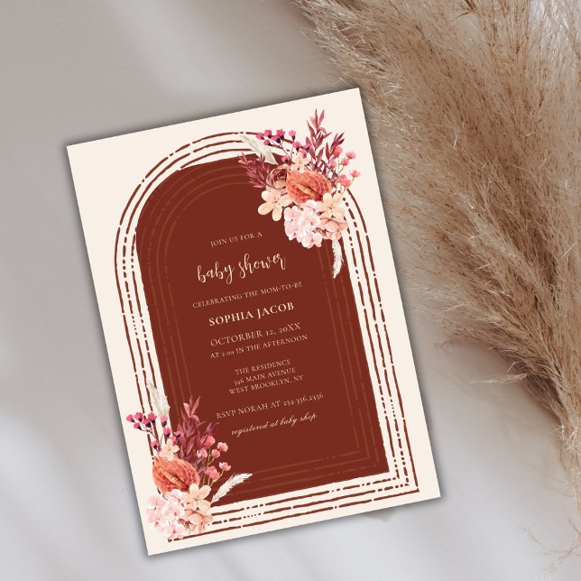 Convite Chá de fraldas Bohemian Terracotta Floral Arch (Bohemian Terracotta Floral Arch Baby Shower Invitation)