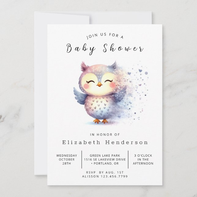 Convite Chá de fraldas Bohemian Whimsy Owl (Frente)