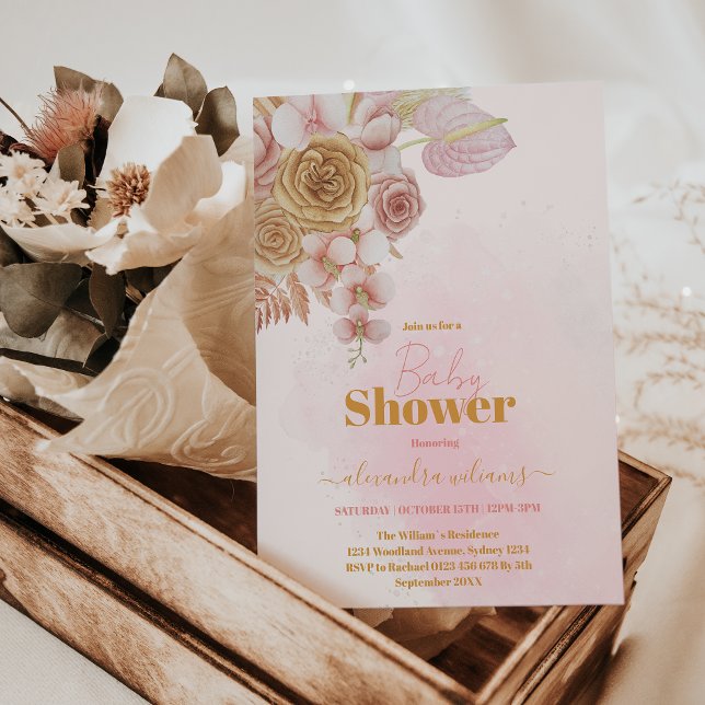 Convite Chá de fraldas Boho Bohemian Grass (Criador carregado)