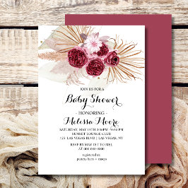 Convite Chá de fraldas Boho Burgundy Pampas Grass