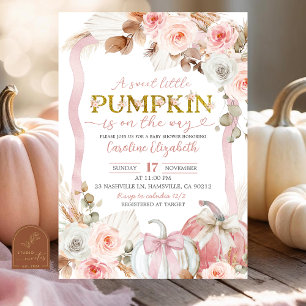 Convite Chá de fraldas Boho Coquette Pumpkin Rosa