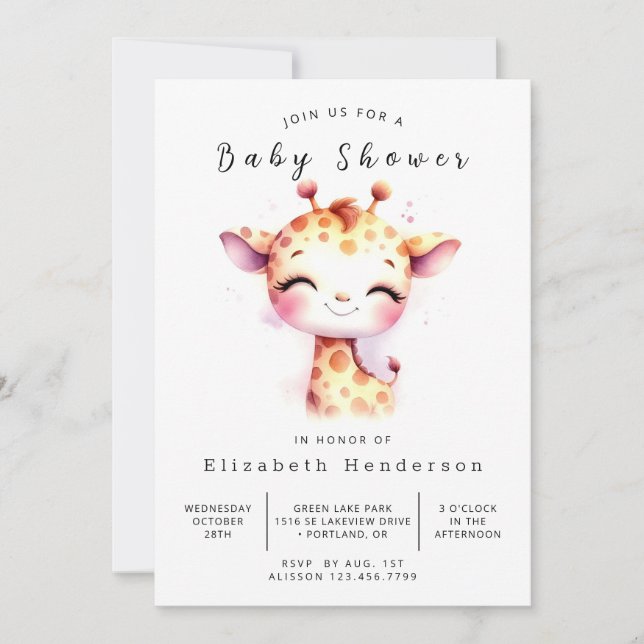 Convite Chá de fraldas Boho Digital Giraffe (Frente)