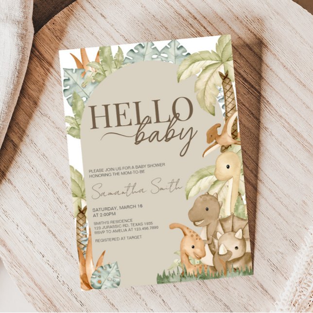 Convite Chá de fraldas Boho Dinosaur (Gender Neutral Dino Baby Shower Invitation)