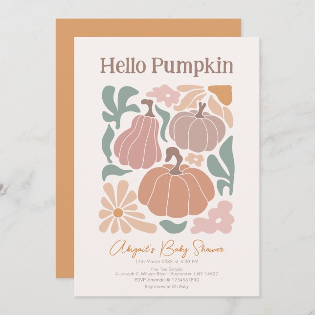 Convite Chá de fraldas Boho Fall Pumpkin (Frente/Verso)