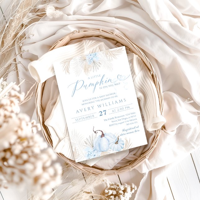 Convite Chá de fraldas Boho Floral Arco Pumpkin Azul (Criador carregado)