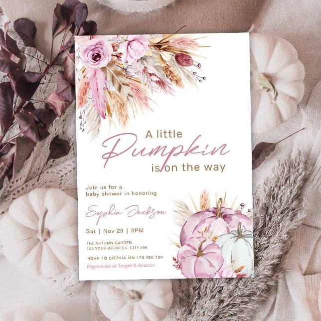 Convite Chá de fraldas Boho Floral Little Pink Pumpkins (Criador carregado)